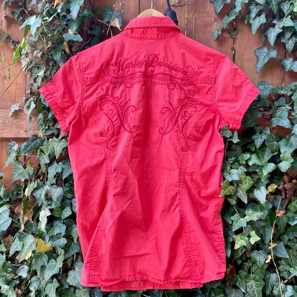 Coral HARLEY DAVIDSON Button Up Short Sleeve Top - Picture 2 of 4